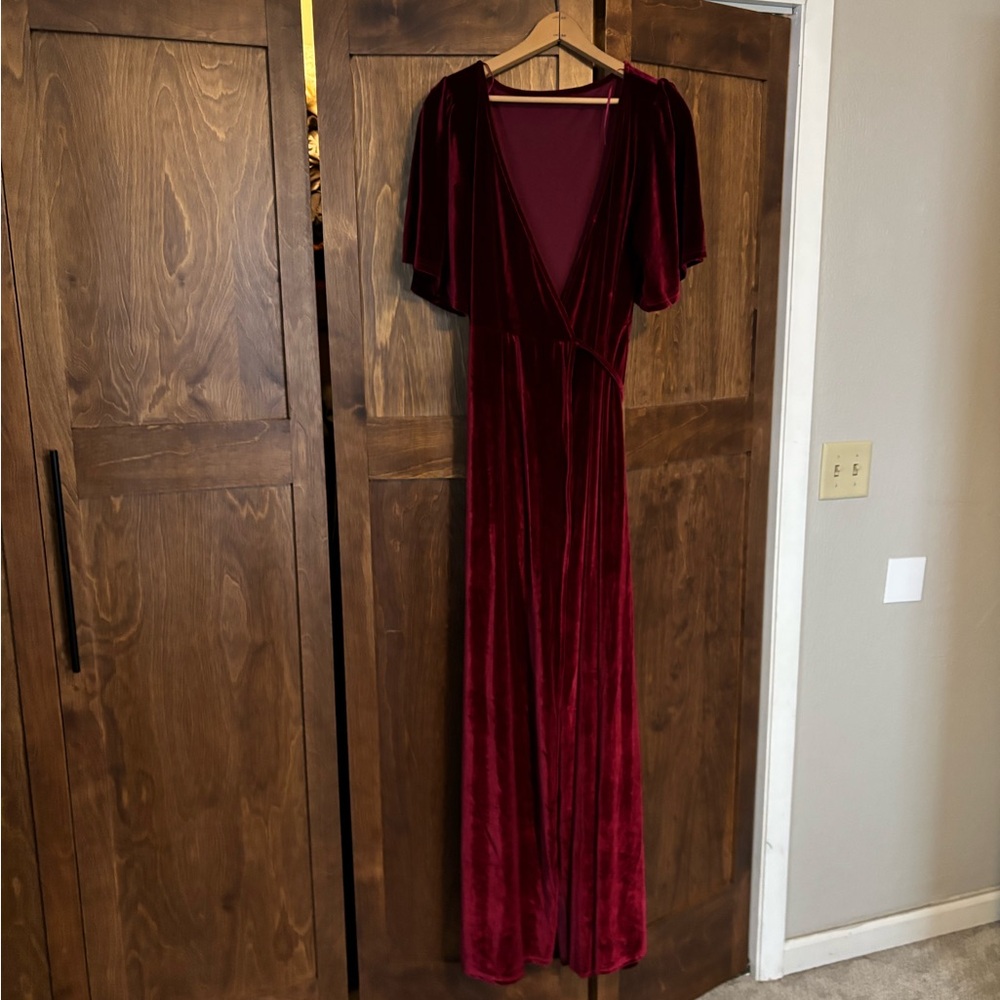 Baltic Born Wrap Flutter Sleeve Red Velvet Dress
